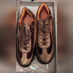 Brown/gold Santoni Velvet & Crystal Sneakers‎